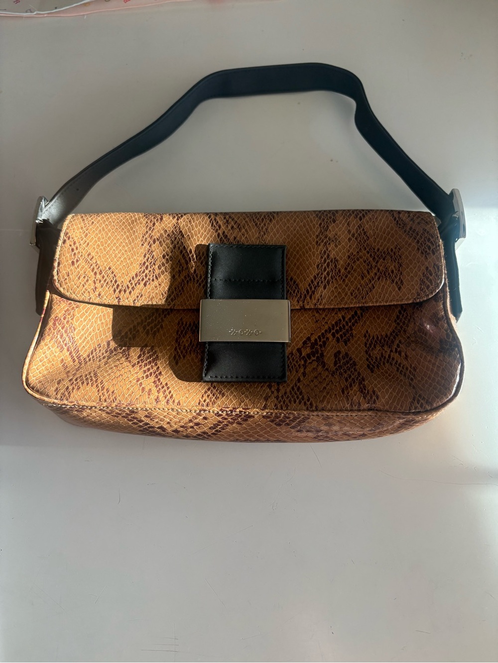 XOXO Brown Snake-Print Shoulder Baguette with Black Strap - Picture 6 of 6